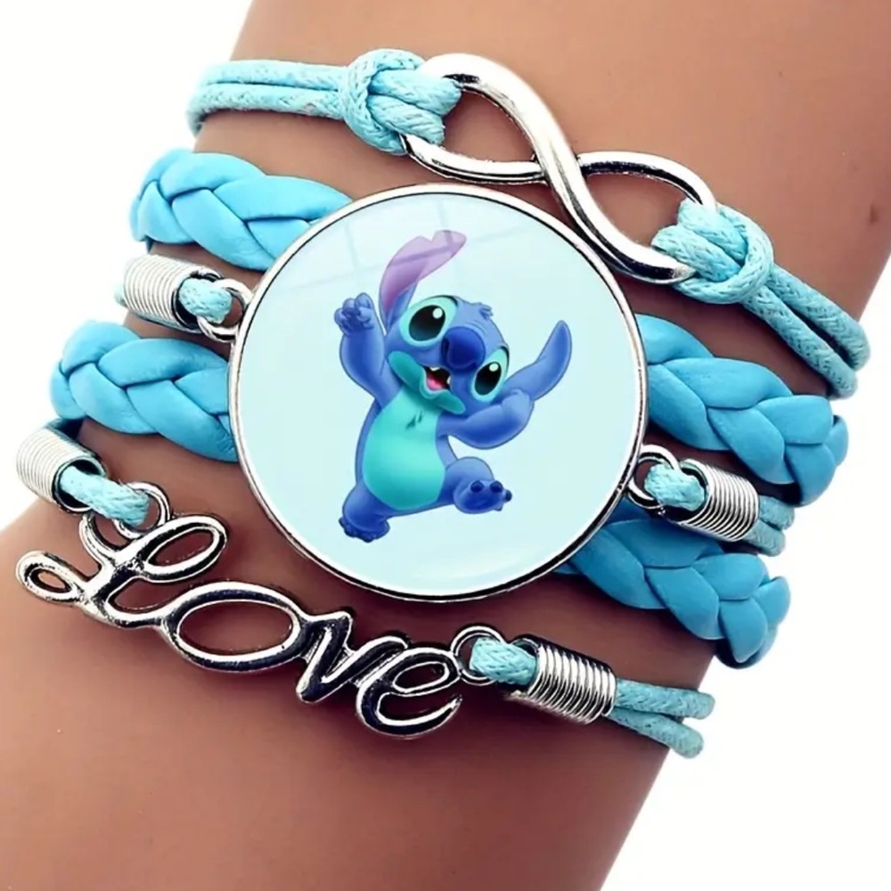 Blue Braided Bracelet with Stitch Charm. New.
